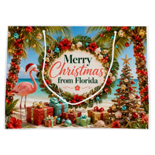 Florida Festive Flamingos Christmas Large Gift Bag