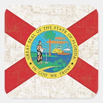 Florida Flag Aged Square Sticker by manewind at Zazzle