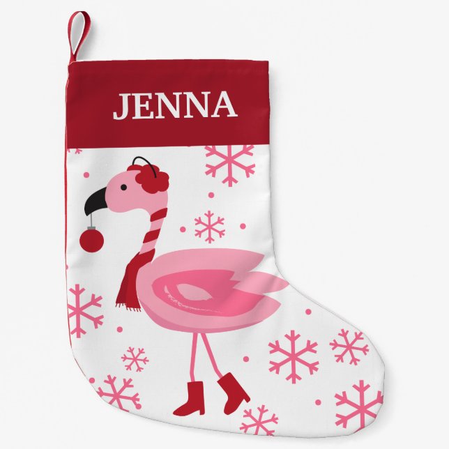 Florida Flamingo Tropical Beach Christmas Holiday Small Christmas Stocking (Front)
