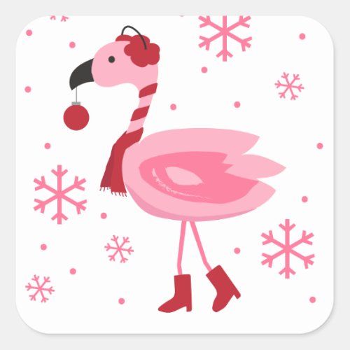 Florida Flamingo Tropical Beach Christmas Holiday Square Sticker