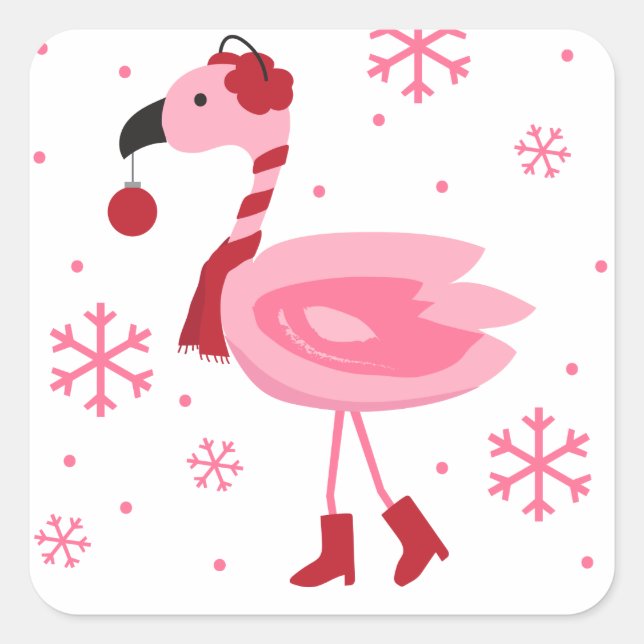 Florida Flamingo Tropical Beach Christmas Holiday Square Sticker (Front)