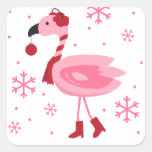 Florida Flamingo Tropical Beach Christmas Holiday Square Sticker