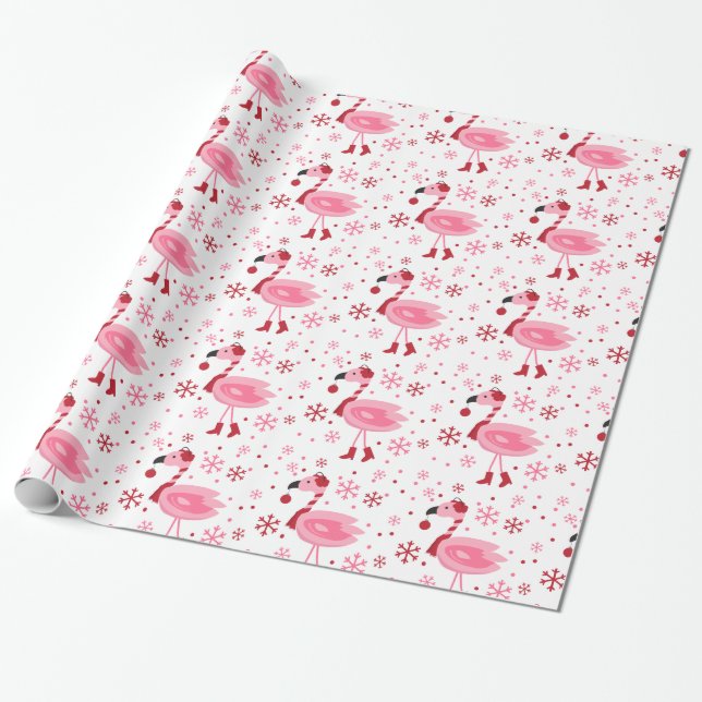 Florida Flamingo Tropical Beach Christmas Holiday Wrapping Paper (Unrolled)