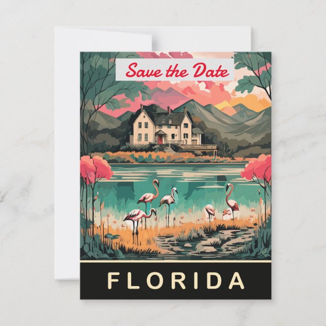 Florida Flamingo Tropical Wedding Invitation (Front)