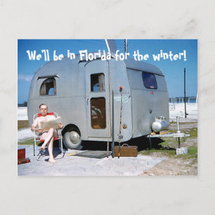 Florida for the winter funny trailer address announcement postcard