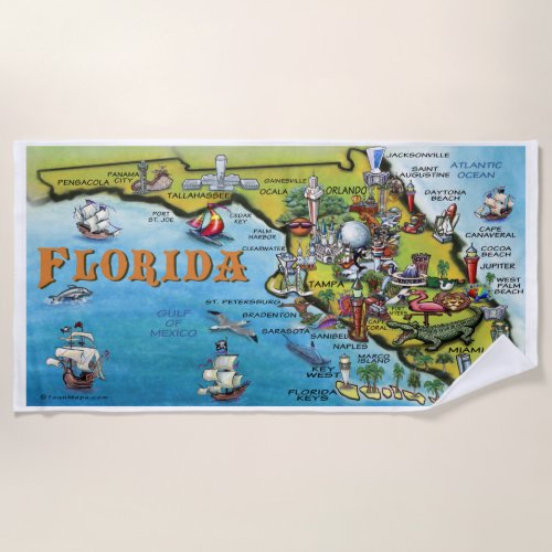 Florida Fun Map Beach Towel