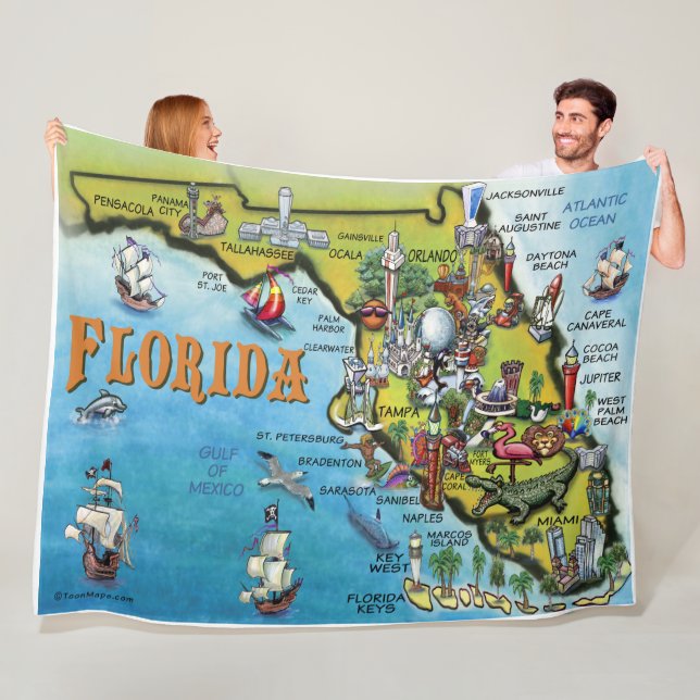 Florida Fun Map Fleece Blanket (In Situ)