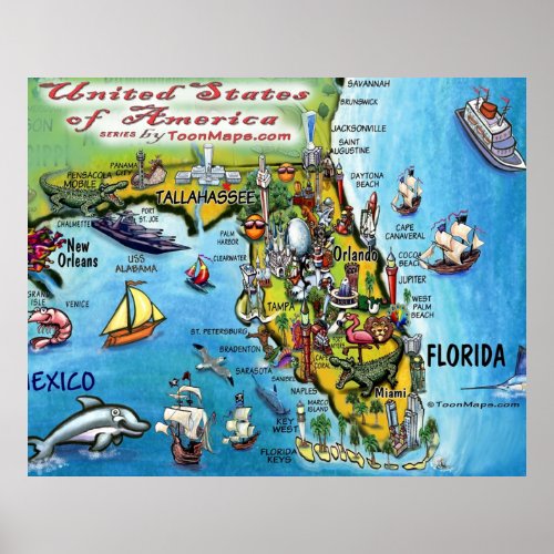 Florida Fun Map Poster