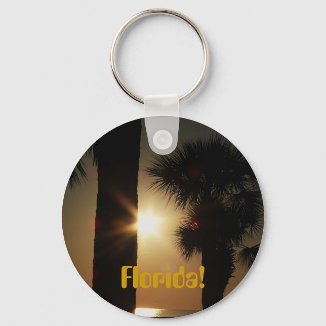 Florida! Gilf sunset through palm trees Keychain (Front)