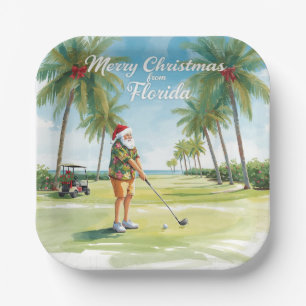 Florida Golf Merry Christmas with Santa Claus Paper Plates