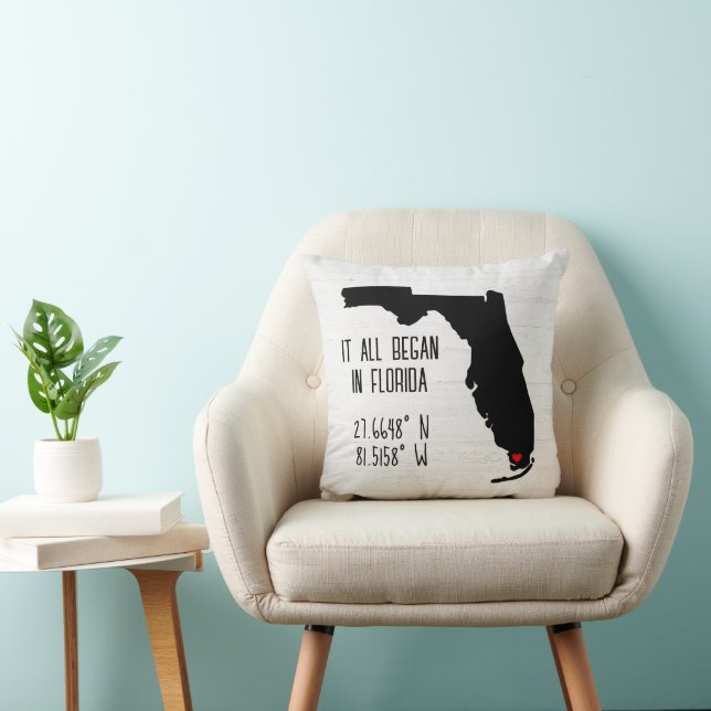 Florida GPS Coordinates with Heart Throw Pillow (Chair)