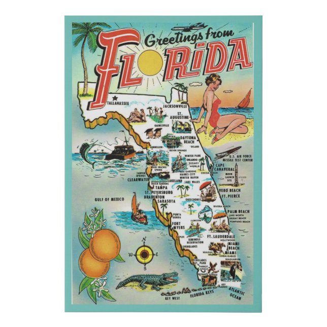 Florida Greeting Map Faux Canvas Print (Front)