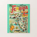 Florida Greetings 11x14 Jigsaw Puzzle<br><div class="desc">This is a terrific,  vintage map postcard - Greetings from Florida!</div>