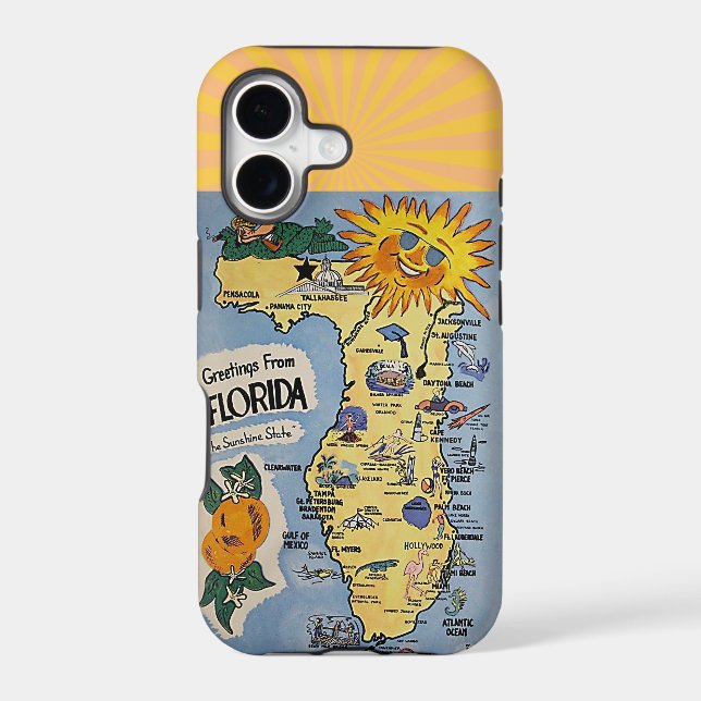 Florida Greetings Retro Map Iphone Case (Back)