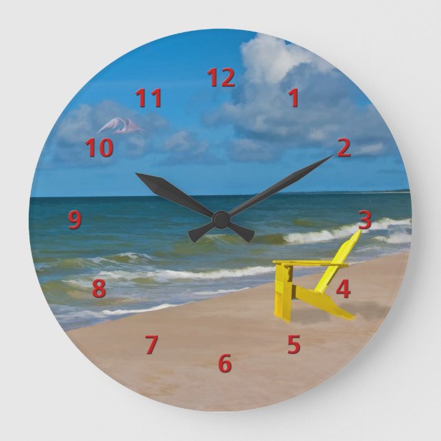 Florida Gulf Coast Beach with Empty Chair Large Clock (Front)