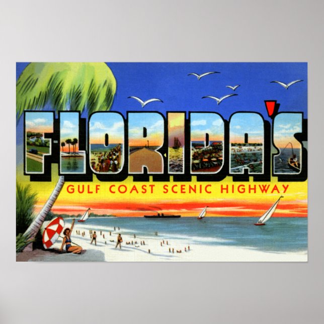 Florida Gulf Coast Highway Large Letter Poster (Front)