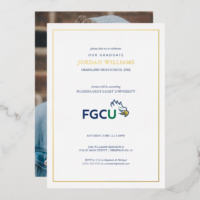 Florida Gulf Coast University Graduation Foil Invitation (Front/Back)