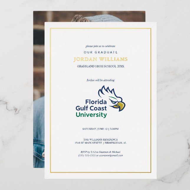 Florida Gulf Coast University Graduation Foil Invitation (Front/Back)
