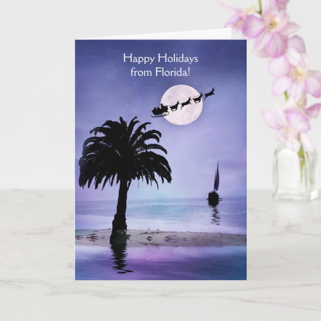 Florida Happy Holidays Coastal Beach Sailboat Card (Orchid)