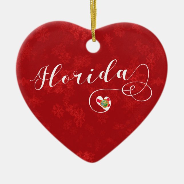 Florida Heart, Christmas Tree Ornament, Floridian Ceramic Ornament (Front)