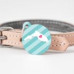 Florida Heart Pet ID Tag<br><div class="desc">Let your furry friend show some home state pride with this cute Florida ID tag. Design features a white silhouette map of the state of Florida with a pink heart inside, on a tone on tone turquoise stripe background. Add your pet's name and contact information to the back in white...</div>