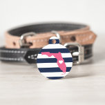 Florida Heart Pet ID Tag<br><div class="desc">Let your furry friend show some home state pride with this cute Florida ID tag. Design features a white silhouette map of the state of Florida in pink with a white heart inside, on a preppy navy blue and white stripe background. Add your pet's name and contact information to the...</div>