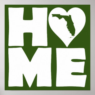 Florida Home Heart State Poster Sign