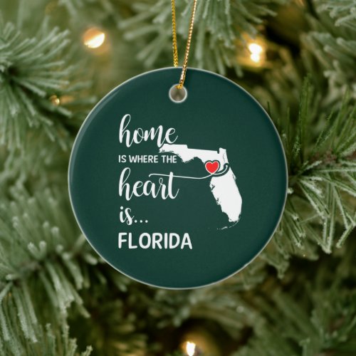 Florida home is where the heart is personalized ceramic ornament