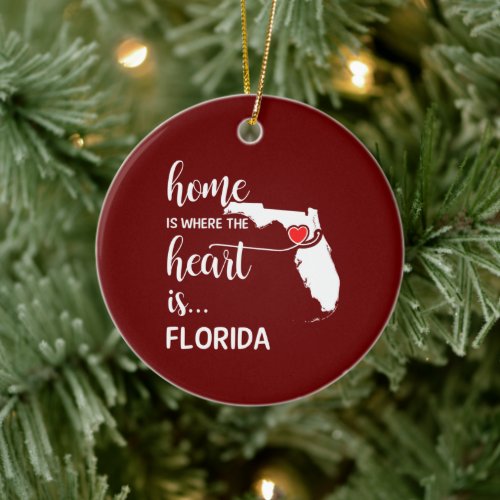 Florida home is where the heart is personalized ceramic ornament