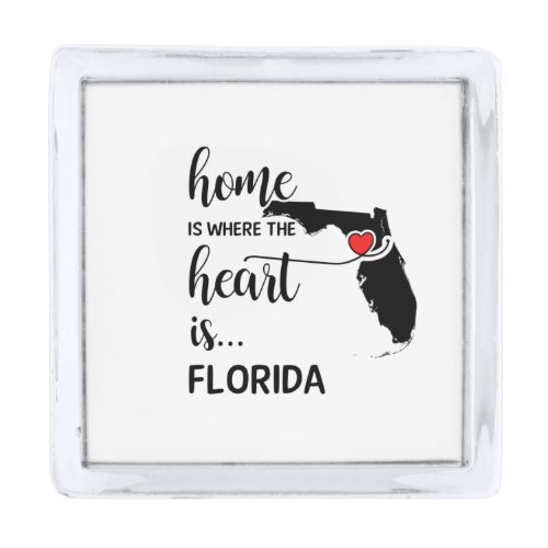 Florida home is where the heart is silver finish lapel pin