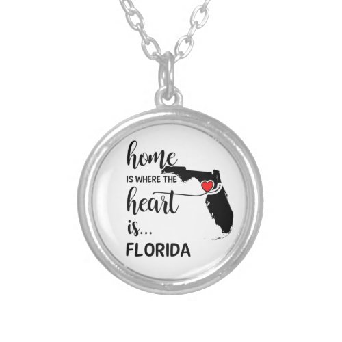 Florida home is where the heart is silver plated necklace