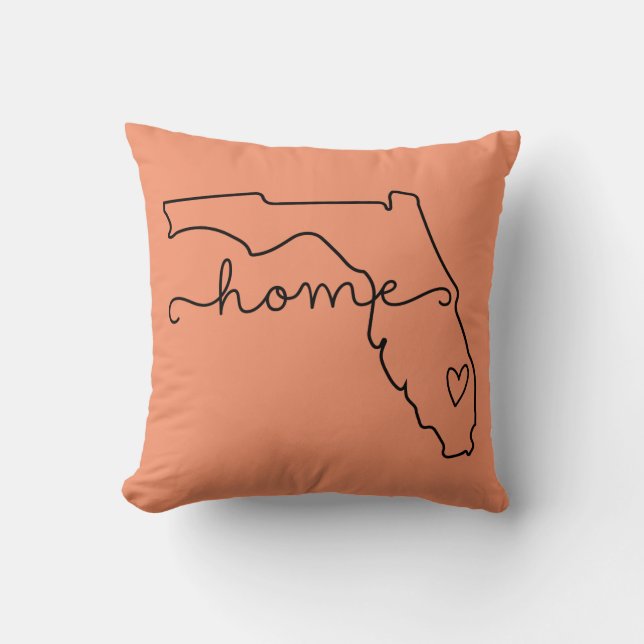 Florida Home State Love, Movable Location Heart Throw Pillow (Front)