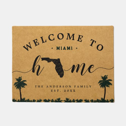 Florida Home State Map USA Minimal Welcome Wood Doormat