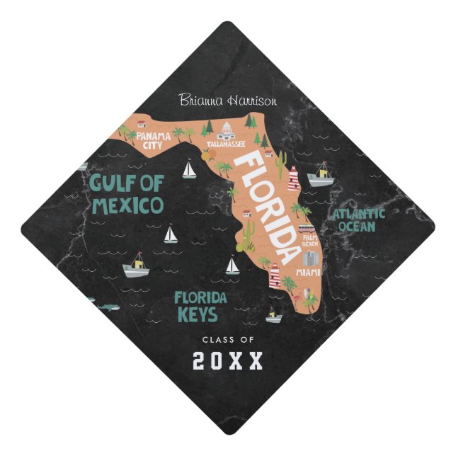 Florida Illustrated Map Custom Graduation Graduation Cap Topper (Front)
