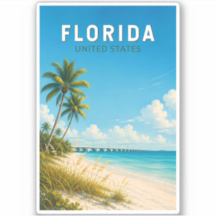 Florida Illustration Travel Art Vintage Sticker