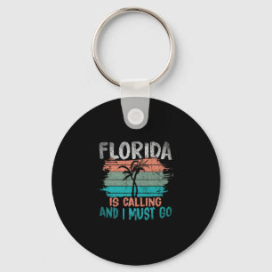 Florida Is Calling And I Must Go Retro Palm Trees Keychain