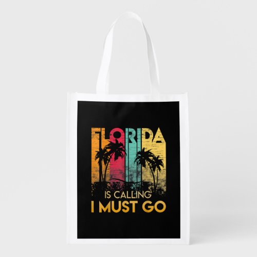 Florida Is Calling I Must Go Shirt Vintage Summer  Grocery Bag