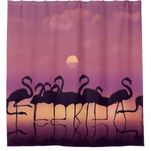 Florida is spelled out in the legs of a flock of f shower curtain