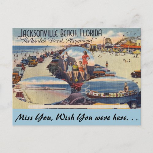 Florida Jacksonville Beach Scenes Postcard