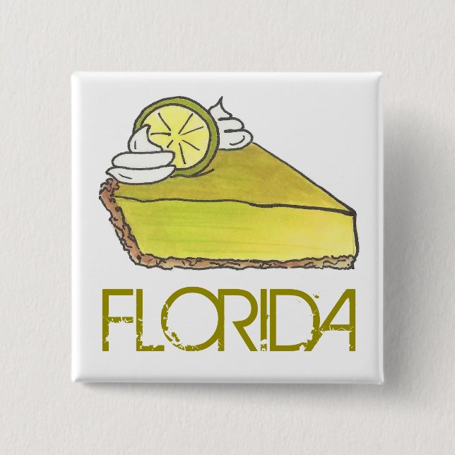 Florida Key Lime Pie Slice Dessert Foodie Bakery Button (Front)