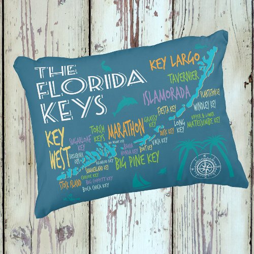 Florida Keys colorful map with island names Accent Pillow