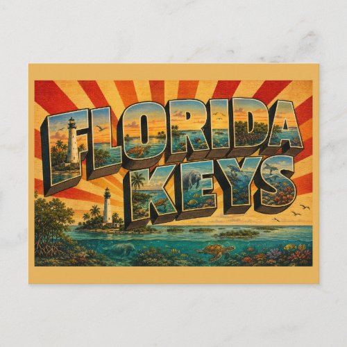 Florida Keys Coral Reef Lighthouse Vintage Art Postcard