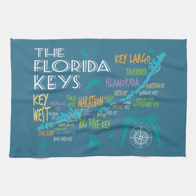Florida Keys fun map of the islands Kitchen Towel (Horizontal)