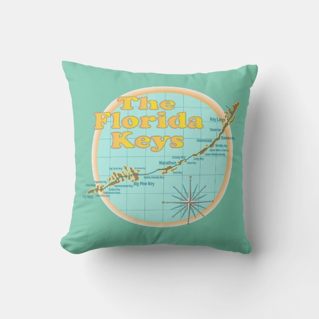 Florida Keys Map illustration Throw Pillow (Front)