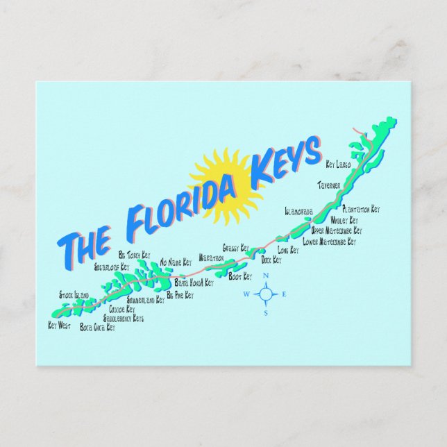 Florida Keys Map retro illustration Postcard (Front)