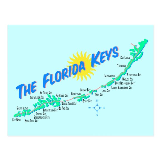 Florida Keys Map retro illustration Postcard