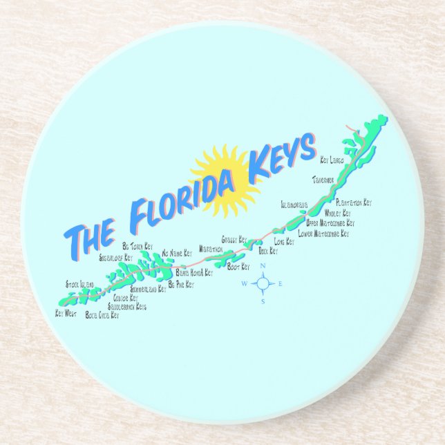 Florida Keys Map retro illustration Sandstone Coaster (Front)