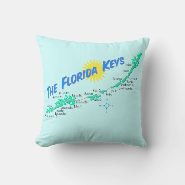 Florida Keys Map retro illustration Throw Pillow (Front)