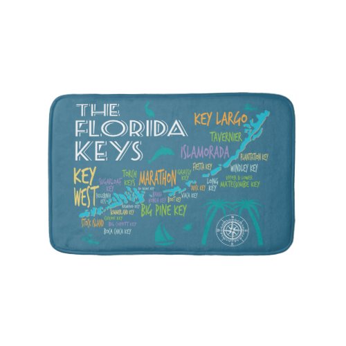 Florida Keys map with colorful names Bath Mat