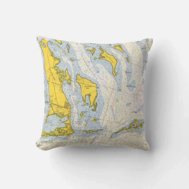 Florida Keys Nautical Map Throw Pillow (Front)